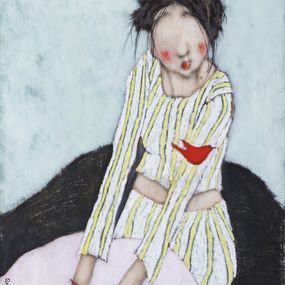 Painting, Miss 2 - Portrait de femme aux oiseaux rouges, Dom Dewalles