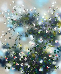 Gemälde, Rose Bush II - large impressionistic floral painting, Anastassia Skopp