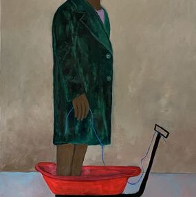 Gemälde, Lady on Red Wagon - 21st Century, Contemporary, Figurative, Neo-Expressionism, Wisdom Uche
