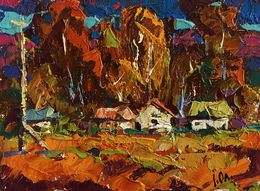 Peinture, Crimson Autumn in the Village, Ivanyuk Oleksiy
