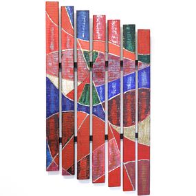 Peinture, Composition graphique, art brut coloré sur palette bois, Alain Ciavaldini