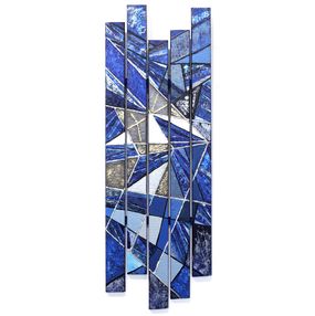 Peinture, 50 nuances de bleu - Composition graphique, art brut coloré sur palette bois, Alain Ciavaldini