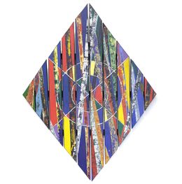 Painting, Los Angeles - Composition graphique, art brut coloré sur palette bois, Alain Ciavaldini
