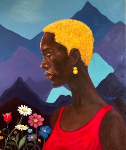 Painting, Echoes of the Mind 1 - 21st Century, Contemporary, Figurative Portrait, Floral, Faith Gbadero