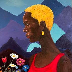 Peinture, Echoes of the Mind 1 - 21st Century, Contemporary, Figurative Portrait, Floral, Faith Gbadero