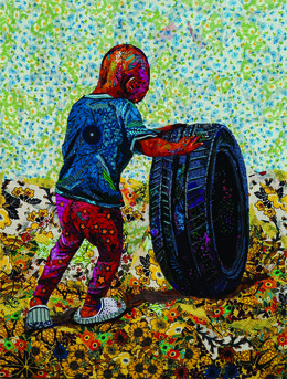 Peinture, Spinning Joy - 21st Century, Contemporary, Figurative, Childhood Memory, African, Agwunwa Theophilus