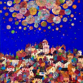 Painting, Village en fête, Jean-francois Larrieu