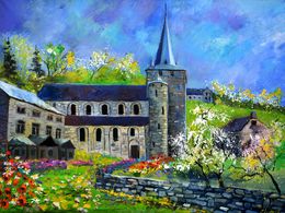 Painting, Old romanesque church in my country, Pol Ledent