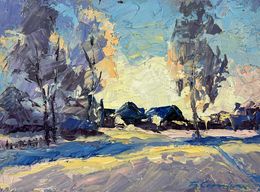 Gemälde, Winter Silence Between Trees and Houses, Boris Serdyuk
