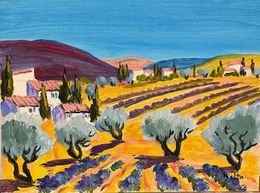 Peinture, Lavandes Gouache, Claude Balta