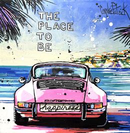 Painting, Two lovers in a Porsche, the place to be, Patrick Cornée