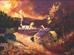 Peinture, Old village in my countryside, Pol Ledent