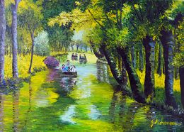 Gemälde, Barque dans le marais, Gyslaine Pachet-Micheneau