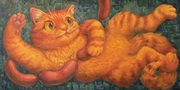 Painting, Felix in a sausage bliss, Kerry Ost