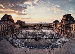Édition, JR au Louvre, 29 Mars 2019, 18h08 © Pyramide, architecte I. M. Pei, musée du Louvre, Paris, France, JR