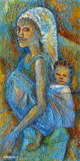 Gemälde, La mère et l'enfant série femmes africaines, Guy-Roger Bandila
