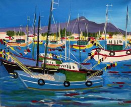 Painting, Les chalutiers à Saint Jean de Luz, Claude Balta