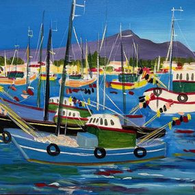 Gemälde, Les chalutiers à Saint Jean de Luz, Claude Balta