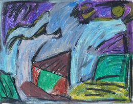 Painting, Night, thunderstorms and rain over the house, Karl-Karol Chrobok
