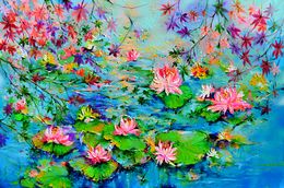 Painting, Japanese Maples and Water lilies on the Pond, Soos Roxana