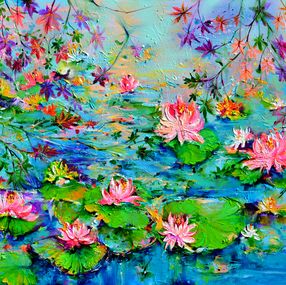 Painting, Japanese Maples and Water lilies on the Pond, Soos Roxana