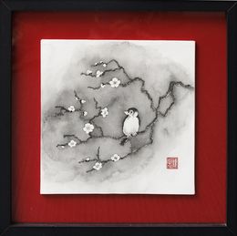 Gemälde, Prunier et moineau - Nature Monochrome, Noriko Betito (Kokoroart création)