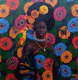 Painting, Nectar of Freedom - 21st Century, Figurative , Floral, Mixed Media Africa Women, Bakare Abubakri-sideeq Babatunde