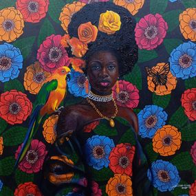 Painting, Nectar of Freedom - 21st Century, Figurative , Floral, Mixed Media Africa Women, Bakare Abubakri-sideeq Babatunde