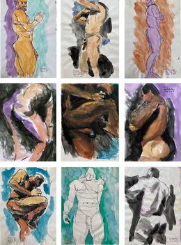 Painting, Set of 9 Watercolors & Ink on archival paper. From the Duchándome Nude, Series., Celso Castro