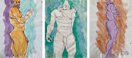 Fine Art Drawings, Set of 3 Watercolors & Ink on archival paper. From the Duchándome Nude, Series, Celso Castro