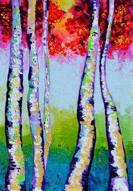 Gemälde, Autumn Magic Red Leaves Birch Forest, Tiberiu Soos