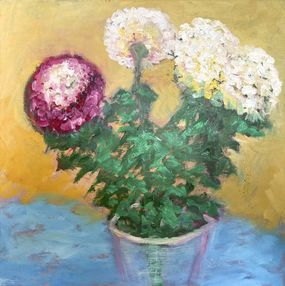 Peinture, Hortensias - série vase et bouquet de fleur, Michel Jamet