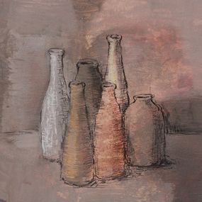 Peinture, Bouteilles roses et beiges, Lucie Geffré
