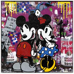 Peinture, Loving Couple (Mickey Minnie Mouse), framed original painting, Jozza