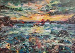 Peinture, Yellow Green Sunset, Anna Privaloff