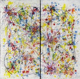 Pittura, Jour étoilé - Diptyque, Série Synapses, explosion de couleurs, Marc Michon