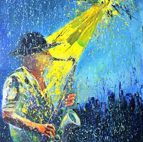 Painting, Playing sax in the rain, Pol Ledent