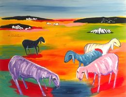 Painting, Sheep in the Pasture, Menashe Kadishman