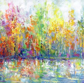 Pintura, Abstract forest with lake reflections, Leon Devenice