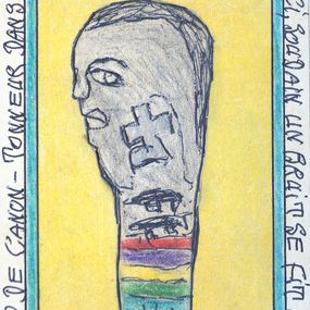 Fine Art Drawings, Ici, soudain un bruit se fit en tendre 'bogoulagô' coup de canon - tonneur dans le ciel !, Frédéric Bruly Bouabré
