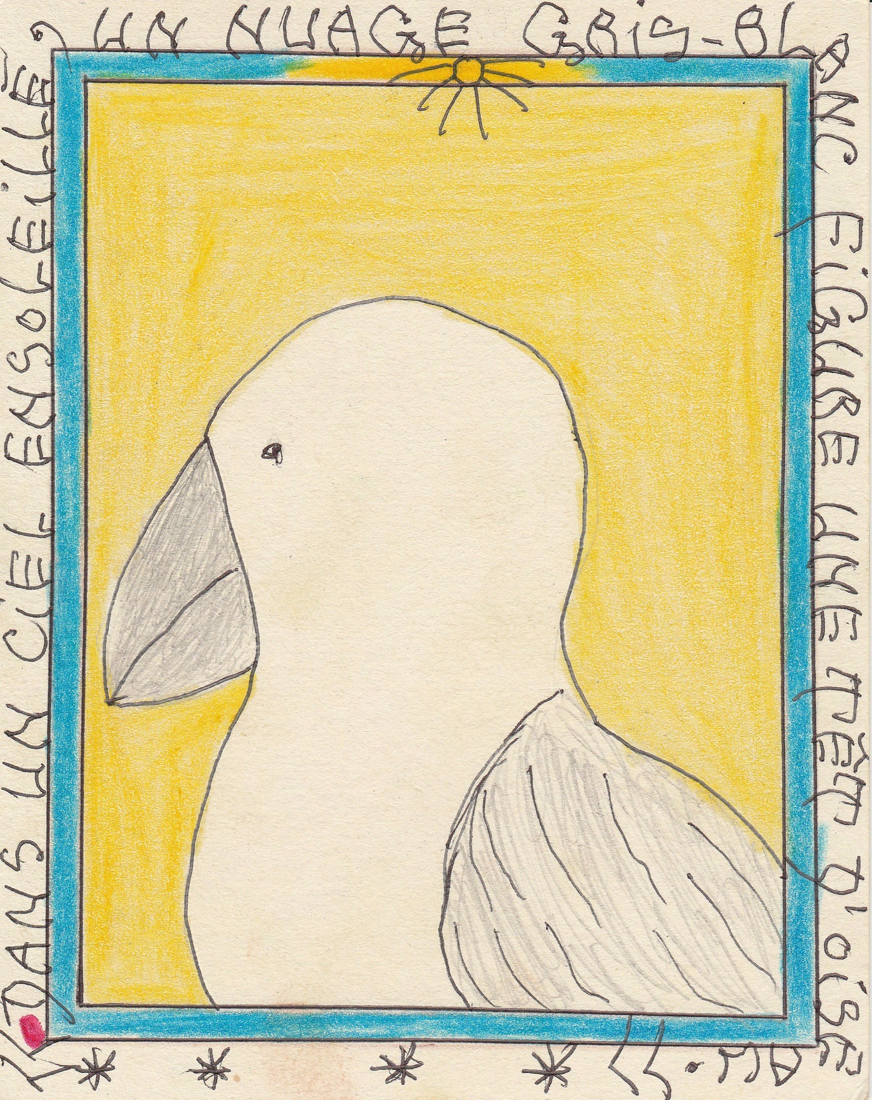 Frédéric Bruly Bouabré, Dans un ciel ensoleillé, un nuage gris-blanc figure une têt d'oiseau Frédéric Bruly Bouabré, Dans un ciel ensoleillé, un nuage gris-blanc figure une têt d'oiseau