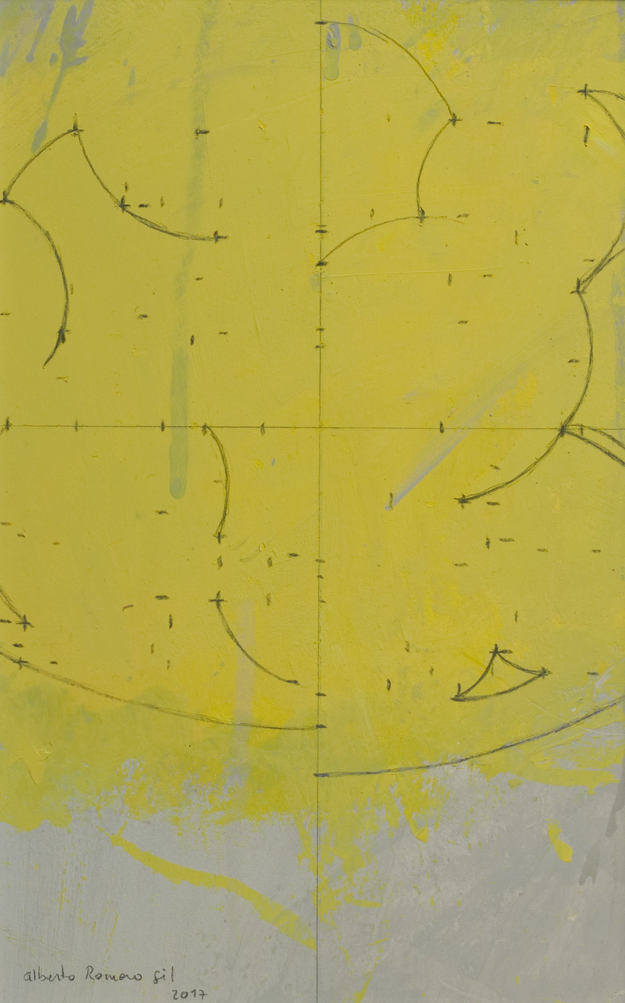 Alberto Romero, Geometric drawing with yellow plums Geometría de ciruelas amarillas Óleo sobre papel Alberto Romero, Geometric drawing with yellow plums Geometría de ciruelas amarillas Óleo sobre papel
