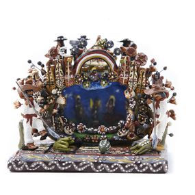 Sculpture, Nacimiento en una Calabaza / Ceramics Mexican Folk Art Miniature Nativity, Jacinto Genis Terron