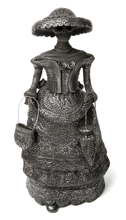 ▷ Mujer Catrina-Oaxaca / Ceramics Black Clay Mexican Folk Art by