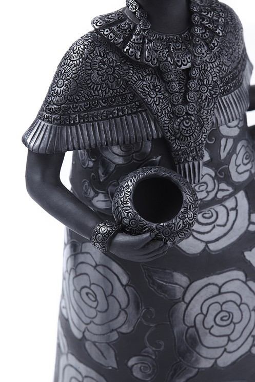 ▷ Mujer Catrina-Oaxaca / Ceramics Black Clay Mexican Folk Art by
