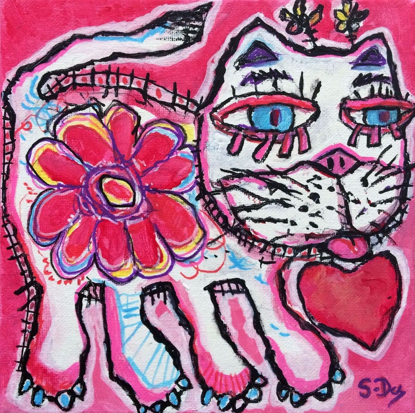 S. Dez, Chat rose fleur S. Dez, Chat rose fleur