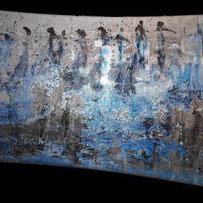 Peinture, "Evolution" abstrait vernis colorés résine pigments sur plaque de bois 115x210cm, Olivier Ebel