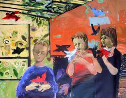 Peinture, Children with birds, Monika Rossa