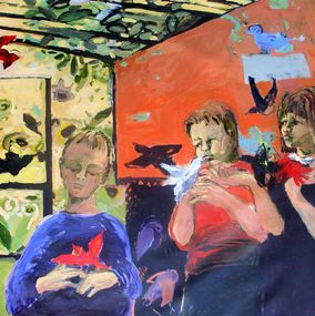 Peinture, Children with birds, Monika Rossa