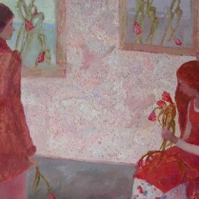 Painting, Girls with tulips, Martta Weg